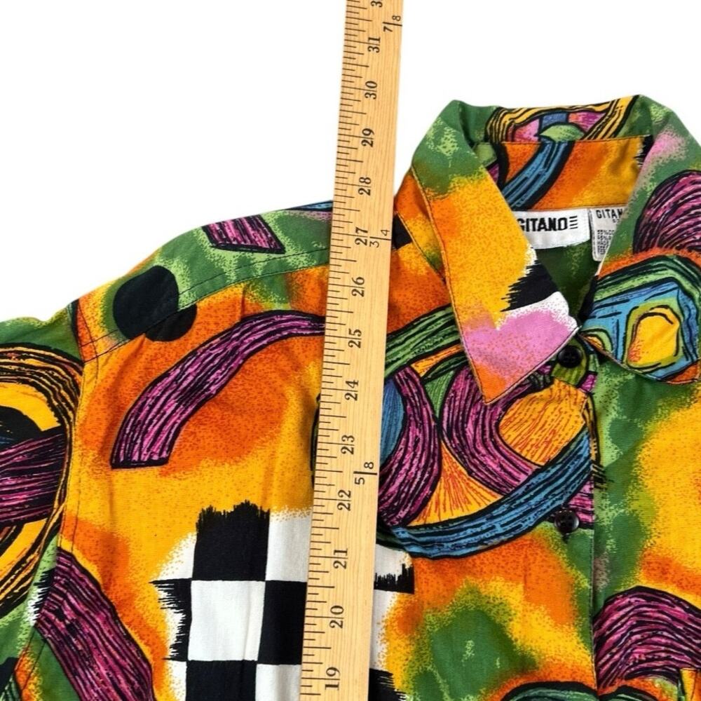 Vintage 1990s Gitano Abstract Print Shoulder Pad Button Up Shirt Women’s M - Picture 5 of 7